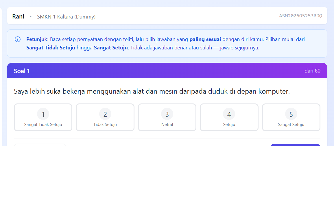 Tampilan Soal Tahap 1 (Likert)