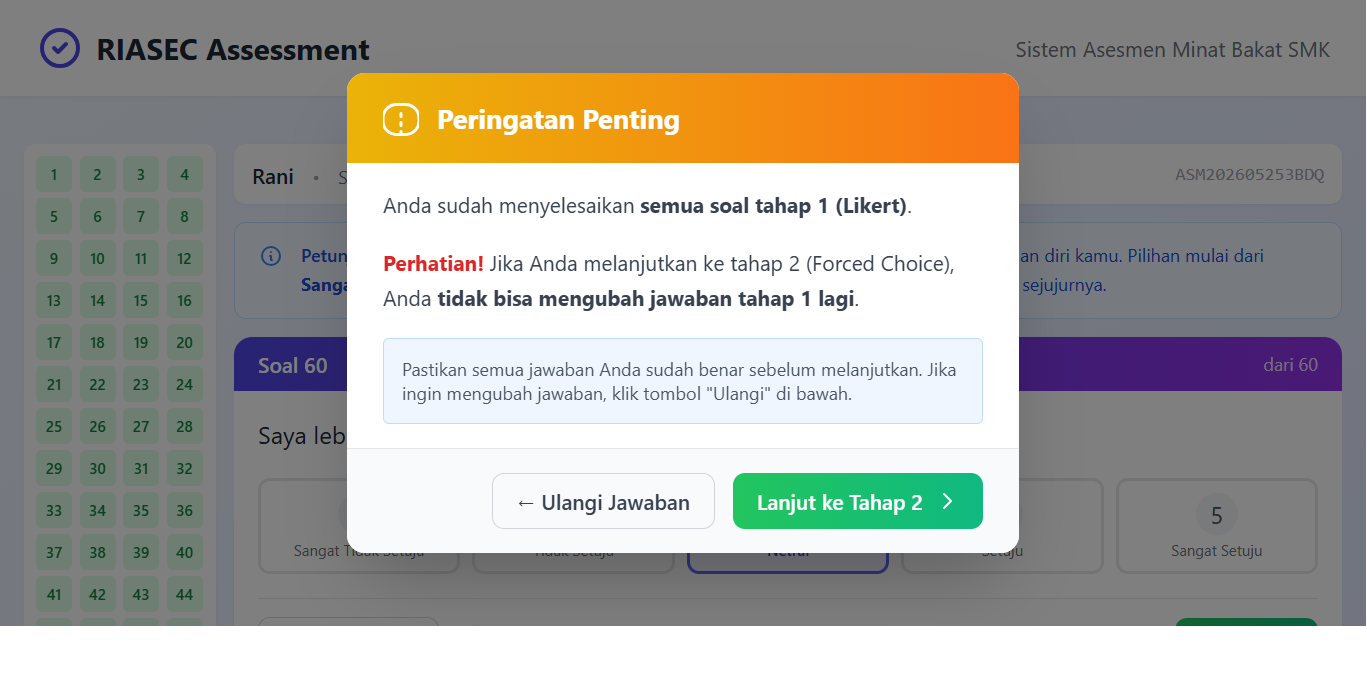 Modal Peringatan Lanjut ke Tahap 2