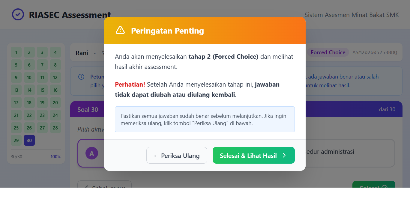 Modal Konfirmasi Selesai Assessment